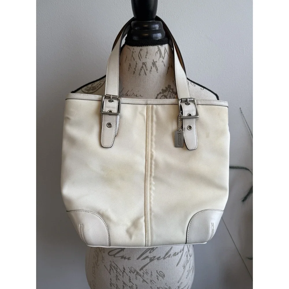 Vintage Coach Ivory Leather Satchel wide strap Tan‎ Interior